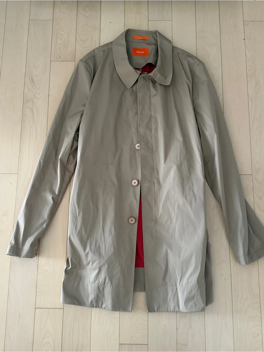 Men's Tallia Classic Tan Trench Coat with Red Cuff Detail